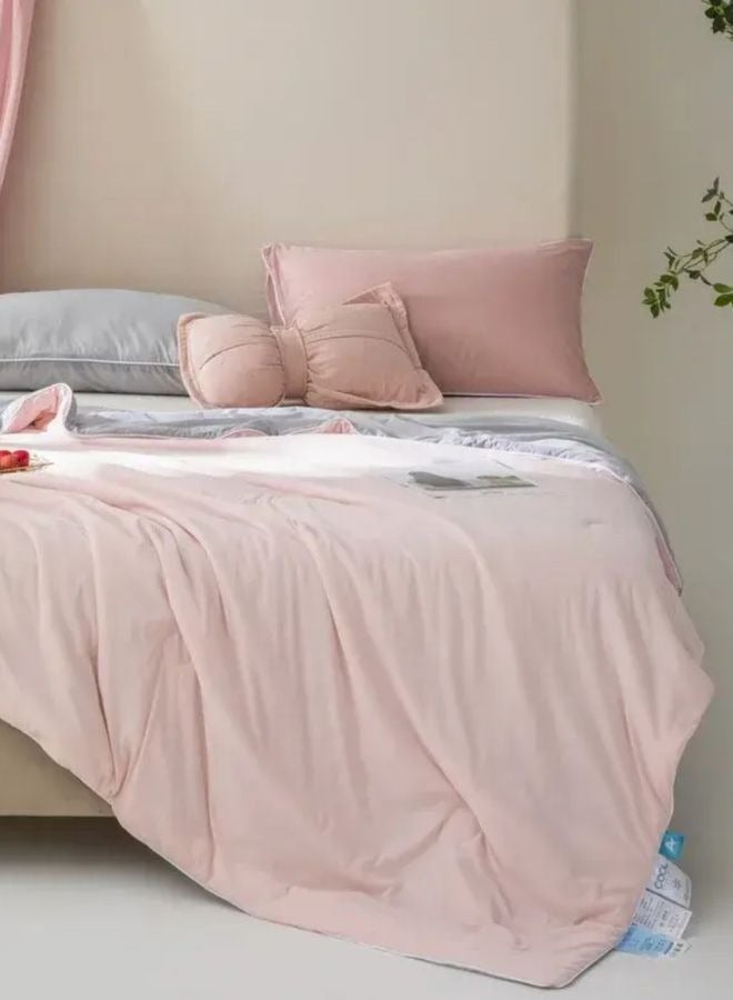 Icy Silky Summer Cool Quilt Set of 3 Pieces,  Pink with Grey.