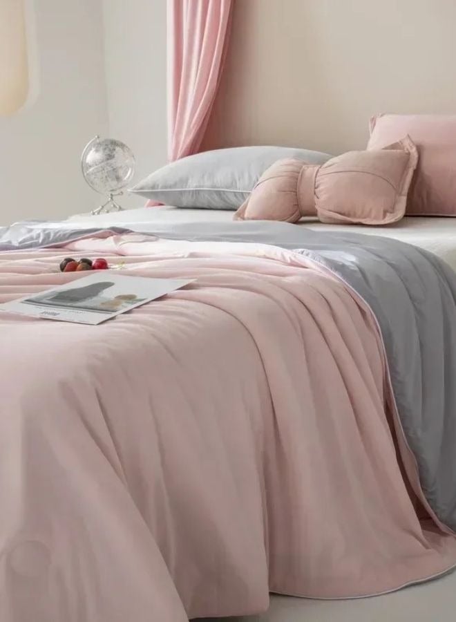 Icy Silky Summer Cool Quilt Set of 3 Pieces,  Pink with Grey.