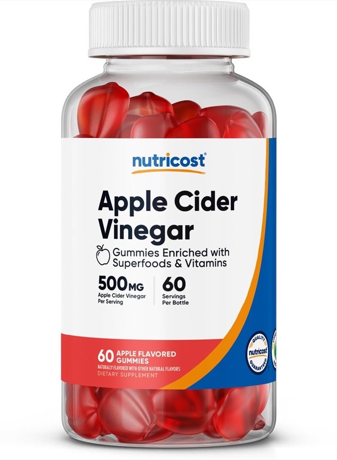 Apple Cider Vinegar 500mg, 60 Gummies, Apple Flavored - Gluten Free, Non-GMO, No Corn Syrup