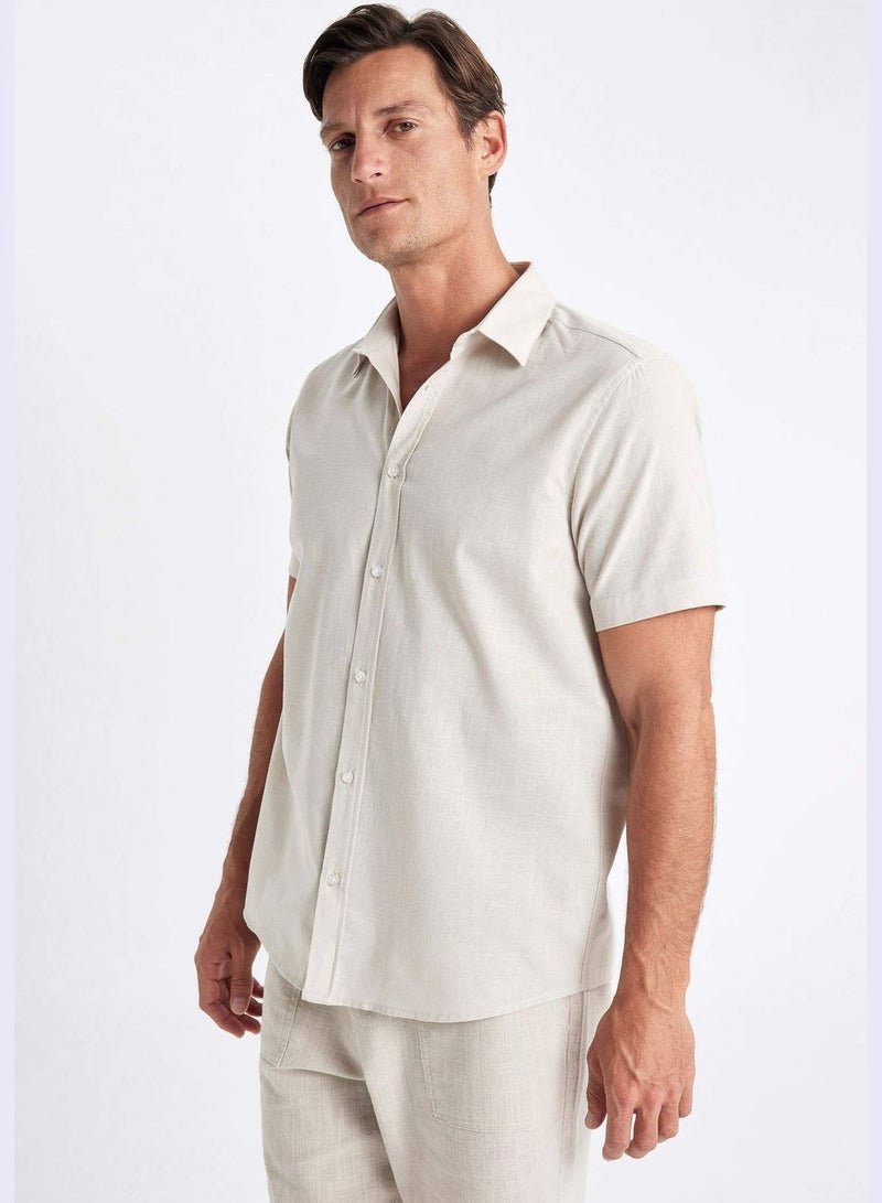 Regular Fit Polo Collar Cotton Short Sleeve Shirt