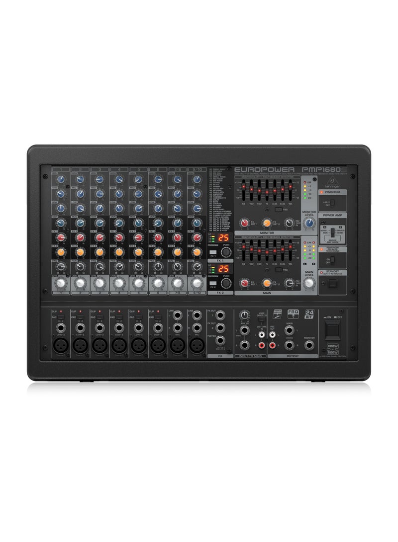 Behringer Mixer Powered 10 CH (6 Mono & 2 Stereo) 2x800W w/ Dual FX and Dual Equalizer PMP1680S