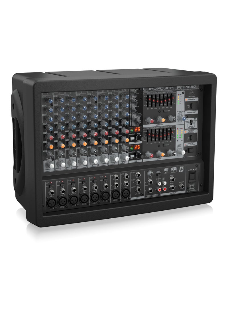Behringer Mixer Powered 10 CH (6 Mono & 2 Stereo) 2x800W w/ Dual FX and Dual Equalizer PMP1680S