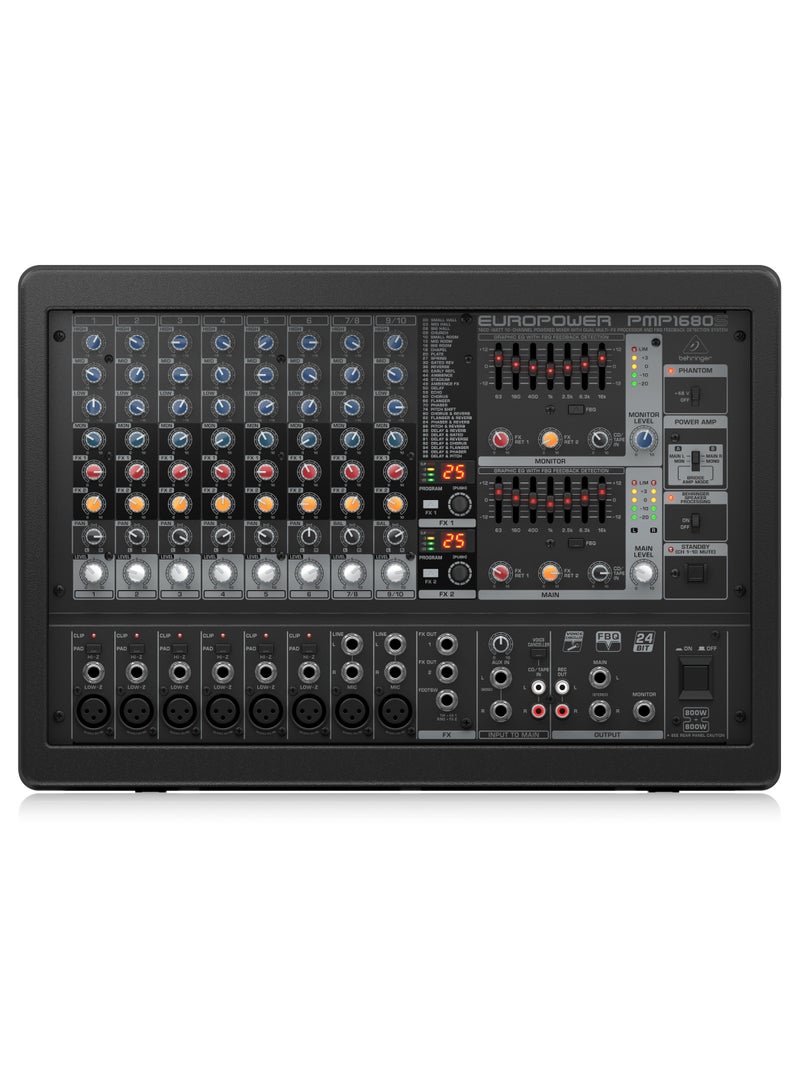 Behringer Mixer Powered 10 CH (6 Mono & 2 Stereo) 2x800W w/ Dual FX and Dual Equalizer PMP1680S