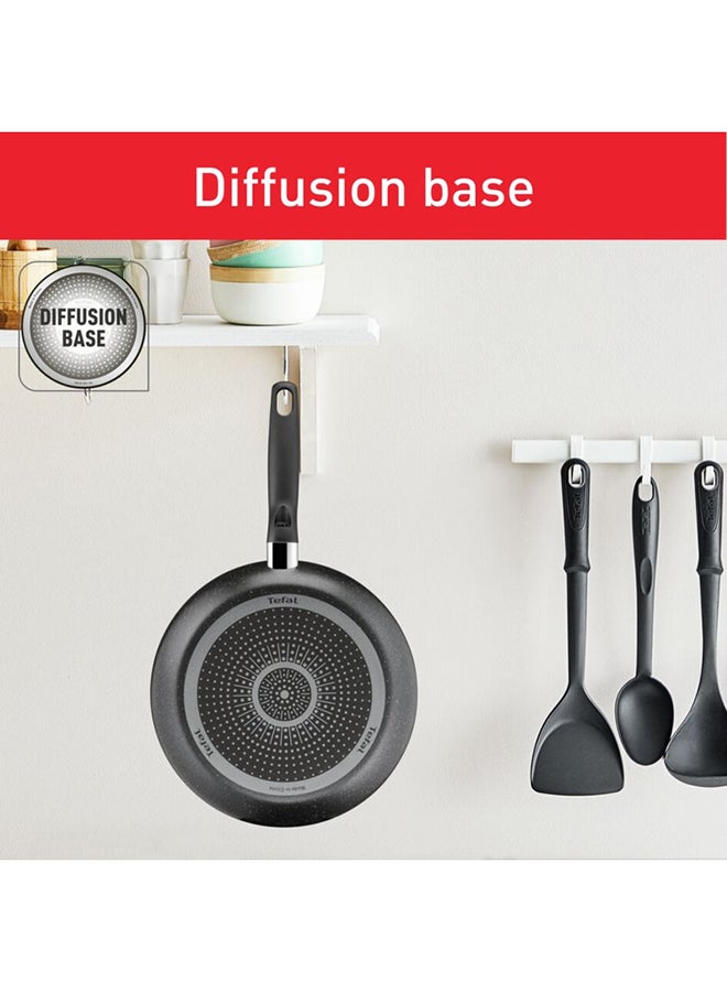 7 Pieces Set Tefal Dark Stone Non-Stick Stewpots 22/24 Cm+Lids Saucepan 16 Cm Frypan 24 Cm Aluminium Black