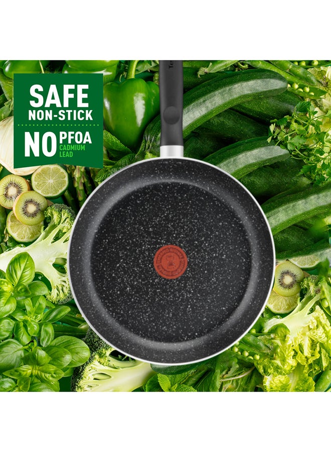 7 Pieces Set Tefal Dark Stone Non-Stick Stewpots 22/24 Cm+Lids Saucepan 16 Cm Frypan 24 Cm Aluminium Black