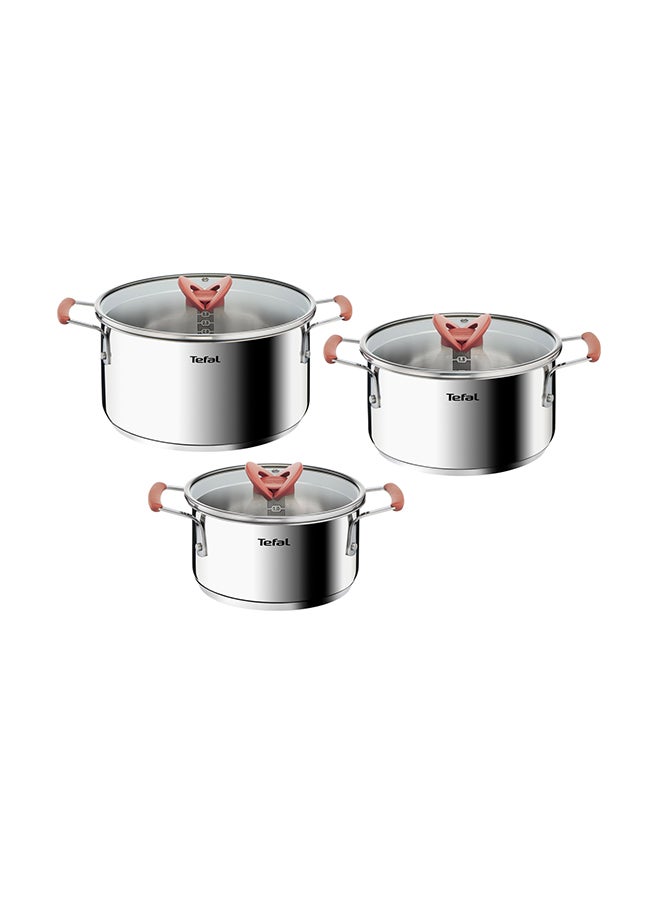 6-Pieces Tefal Opti'Space Cookware Set Stewpots With Lids Space Saving Neat Storage Premium-Quality Stainless Steel Silver