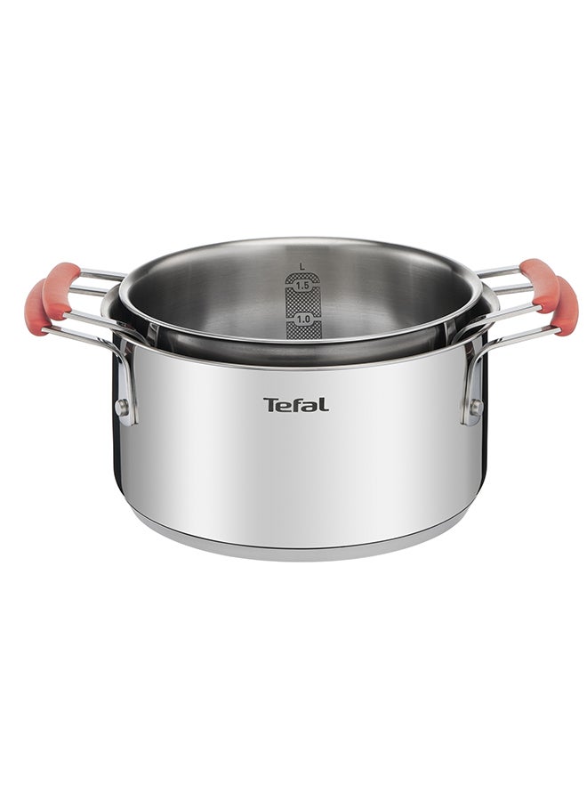 6-Pieces Tefal Opti'Space  Pots & Pans Set Stainless Steel  Non-Stick 18 & 20Cm Stewpot 24 & 28Cm Frying Pan Silver 24cm