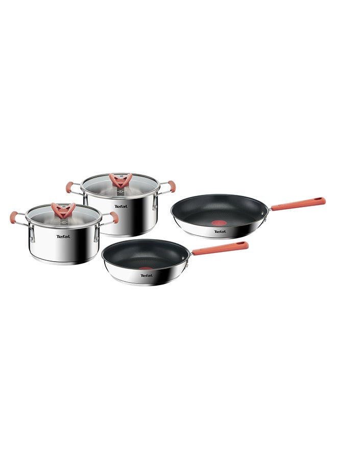 6-Pieces Tefal Opti'Space  Pots & Pans Set Stainless Steel  Non-Stick 18 & 20Cm Stewpot 24 & 28Cm Frying Pan Silver 24cm