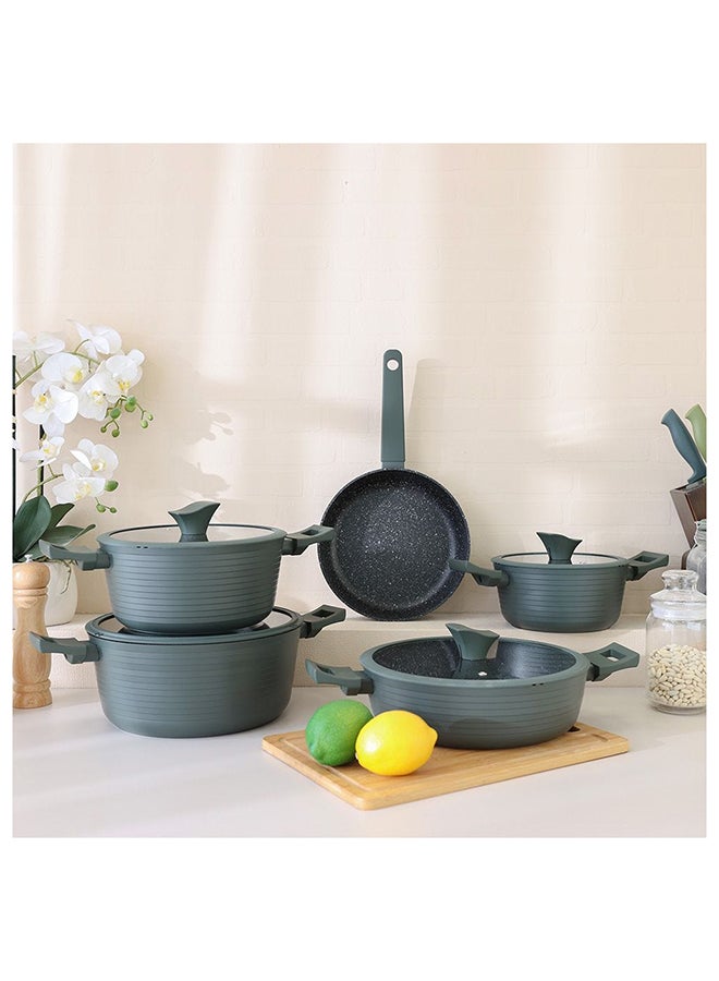 Essence 9 Piece Midnight Cross Cookware Set Forged Aluminum Material Cook Ware Set For Home Kitchen 3.2/3.7Mm 60X37X18 Cm Green