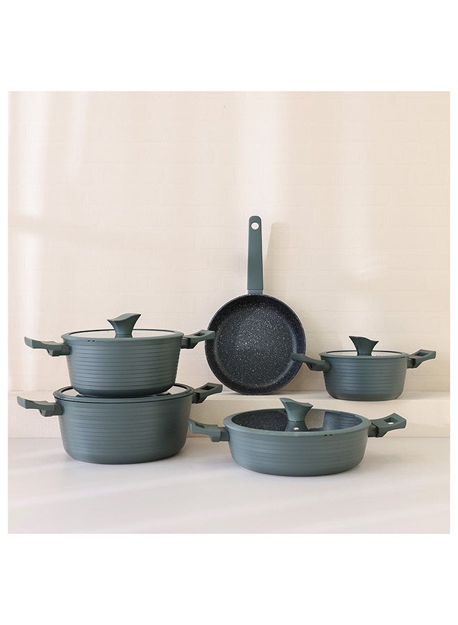 Essence 9 Piece Midnight Cross Cookware Set Forged Aluminum Material Cook Ware Set For Home Kitchen 3.2/3.7Mm 60X37X18 Cm Green