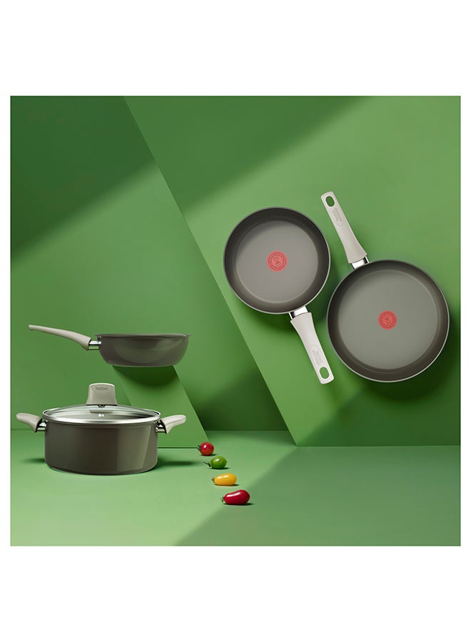 Tefal Renewal Cooking Pot 24 Cm Non-Stick Ceramic Coating Eco-Designed Recycled Healthy Cooking Stewpot Thermo-Signal™ Safe Cookware Made In France All Stovetops Including Induction Grey