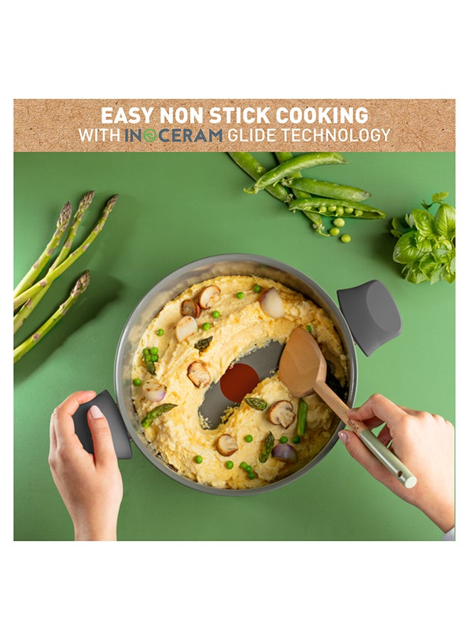 Tefal Renewal Cooking Pot 24 Cm Non-Stick Ceramic Coating Eco-Designed Recycled Healthy Cooking Stewpot Thermo-Signal™ Safe Cookware Made In France All Stovetops Including Induction Grey
