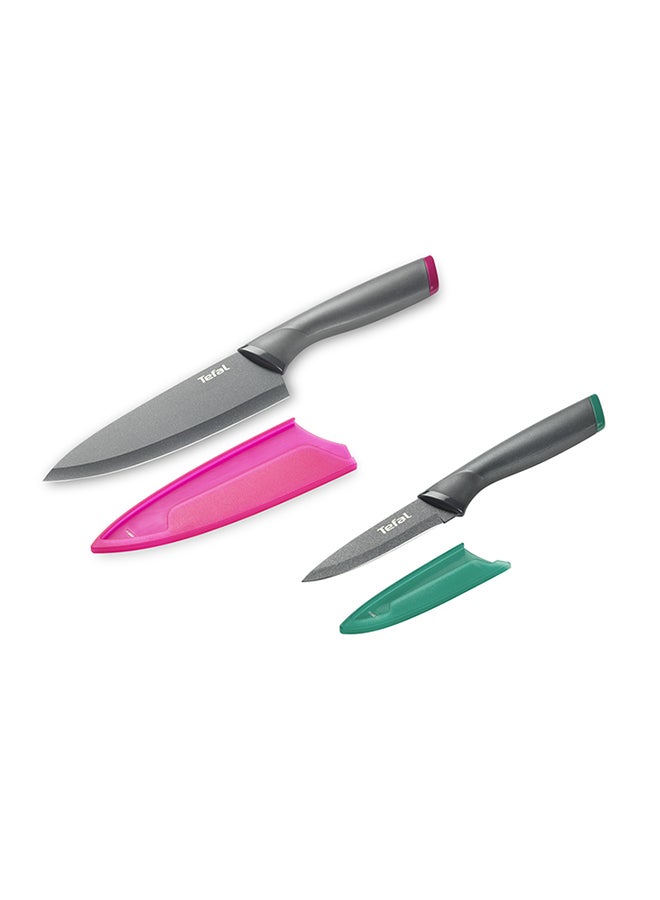 2-Piece Stainless Steel Fresh Kitchen Knife Set Includes Chef Knife 15 cm, Pairing Knife 9 cm With Cover Multicolour