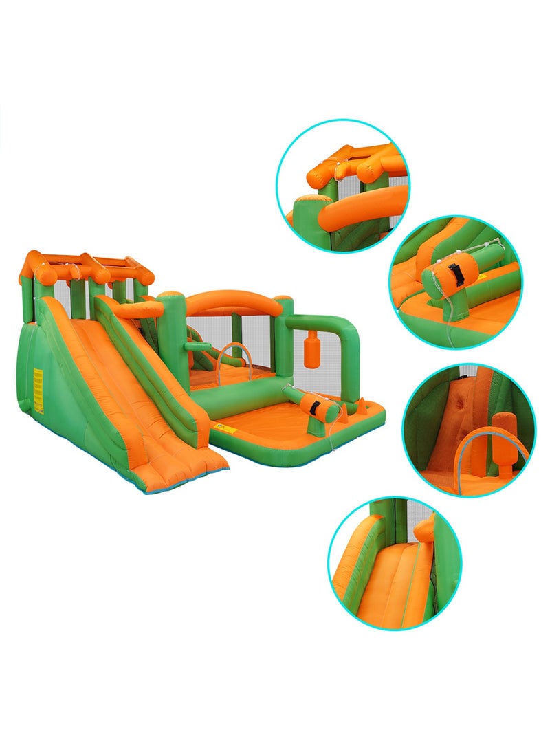 Kids Twin Water Slide with Bounce House Infinity Splash Kids Outdoor Inflatable Mega Water Park with Blower Air Pump Climbing Wall and Water Sprayers