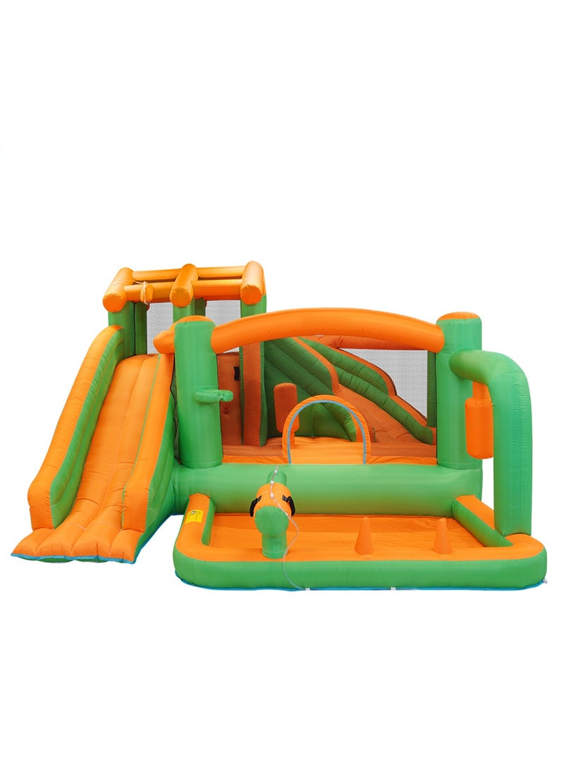 Kids Twin Water Slide with Bounce House Infinity Splash Kids Outdoor Inflatable Mega Water Park with Blower Air Pump Climbing Wall and Water Sprayers