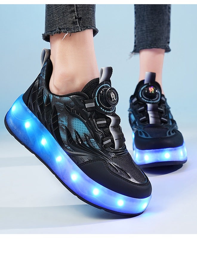 Rechargeable Roller Skates shoes,Skates Shoes,Shiny Sneaker Skate Shoes With Lighting sole and Wheels(Black)