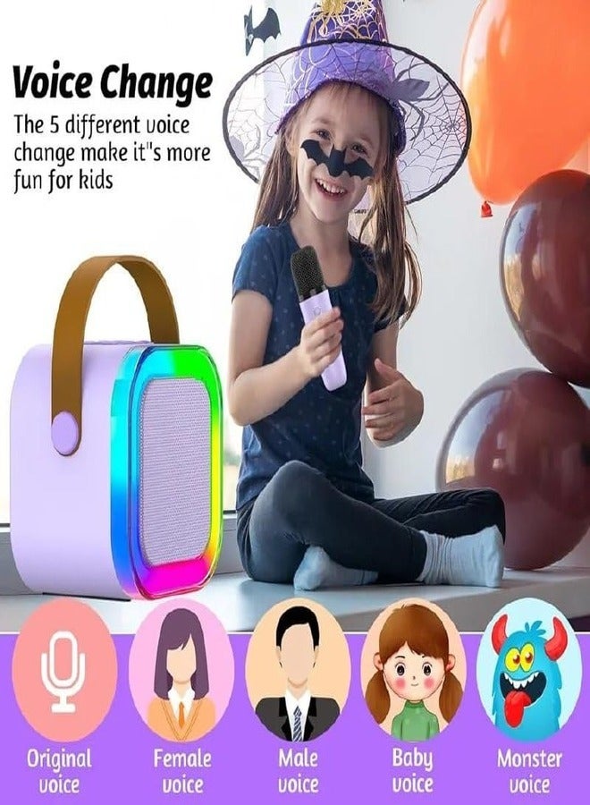 Kids' Karaoke Singing Machine Portable Bluetooth Speaker with Wireless Mics and Colorful Lights (Beige)