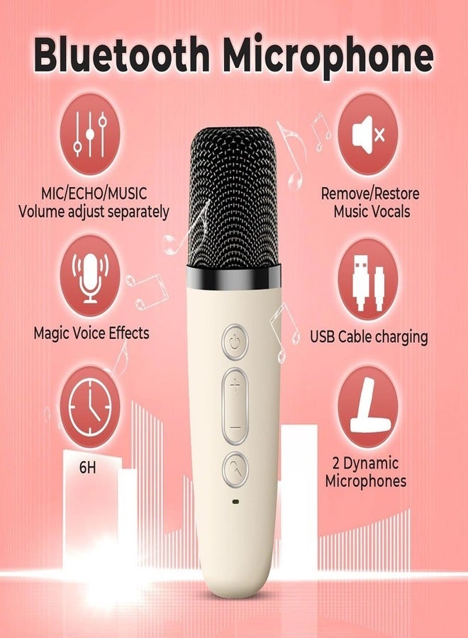 Kids' Karaoke Singing Machine Portable Bluetooth Speaker with Wireless Mics and Colorful Lights (Beige)