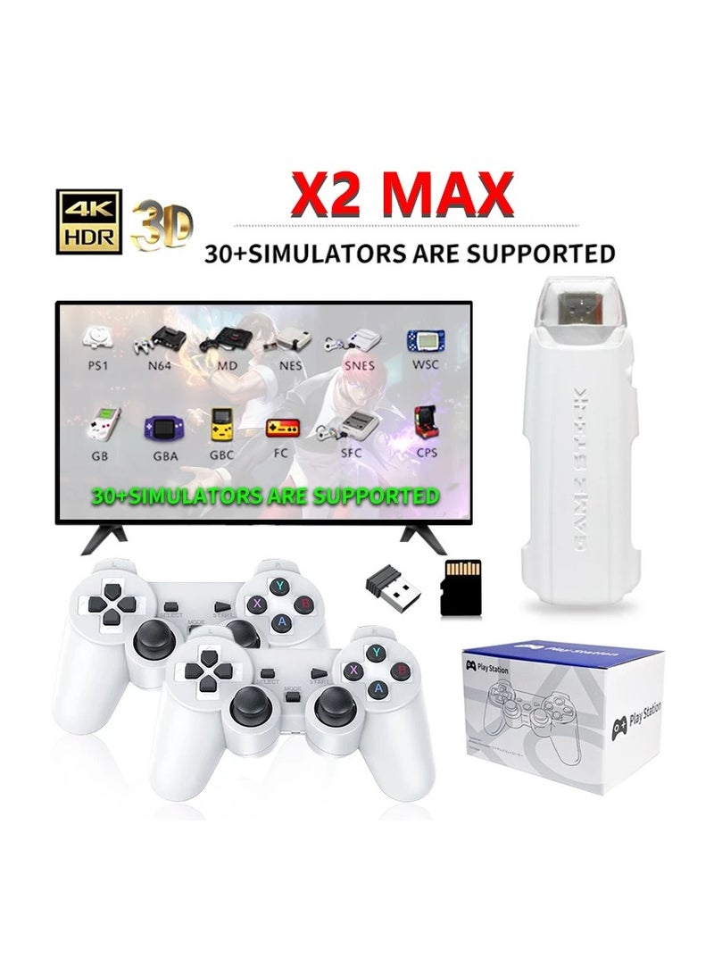 X2 MAX Video Game Console 4K HD 128G Built-in 30000 Games Wireless Controller TV Game Stick Retro Handheld Game Player for GBA