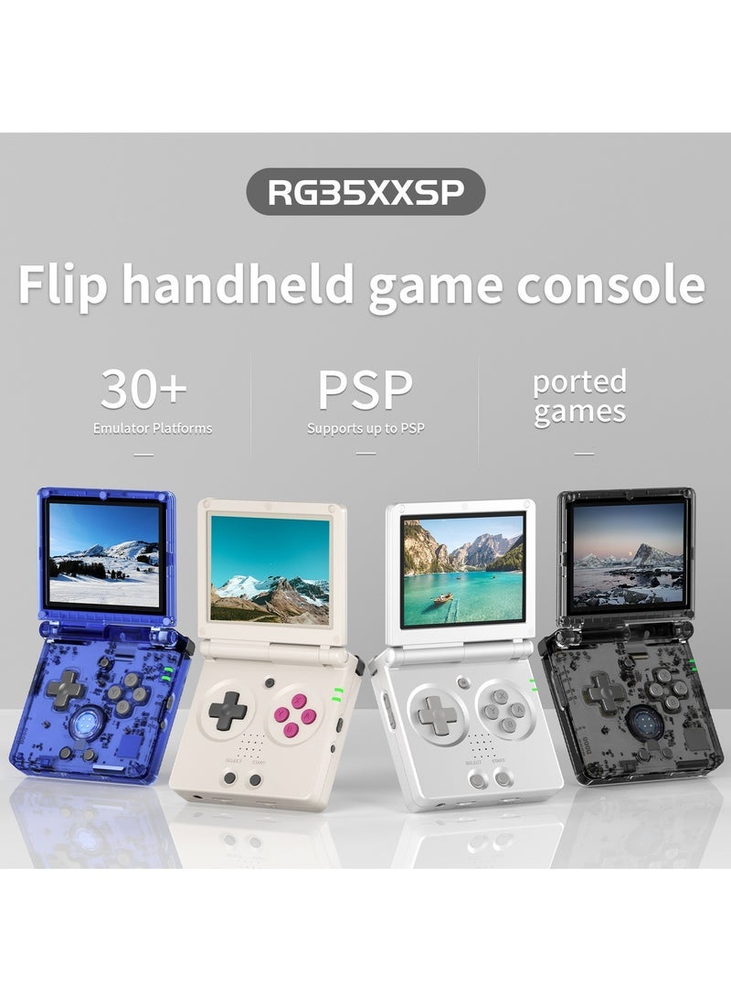 Flip Handheld Game Console, 3.5-inch IPS Screen, Linux H700 Video Game Player, Support Streaming WIFI Bluetooth (Transparent Blue, 64G)