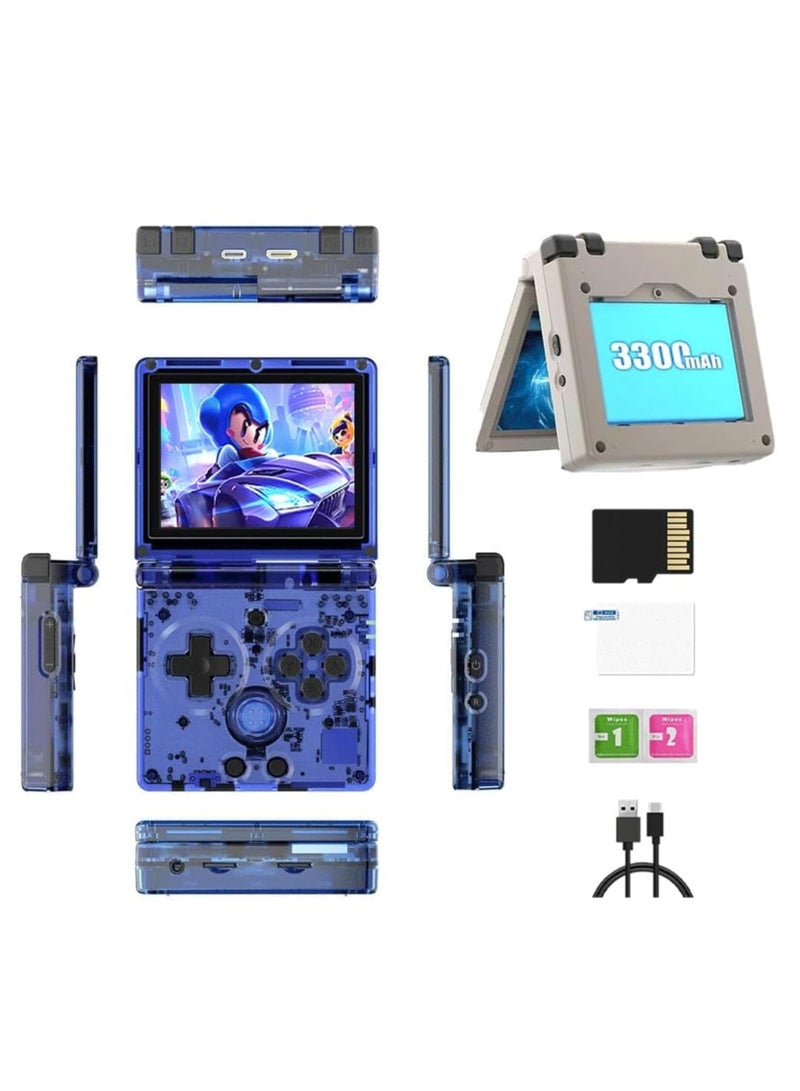 Flip Handheld Game Console, 3.5-inch IPS Screen, Linux H700 Video Game Player, Support Streaming WIFI Bluetooth (Transparent Blue, 64G)