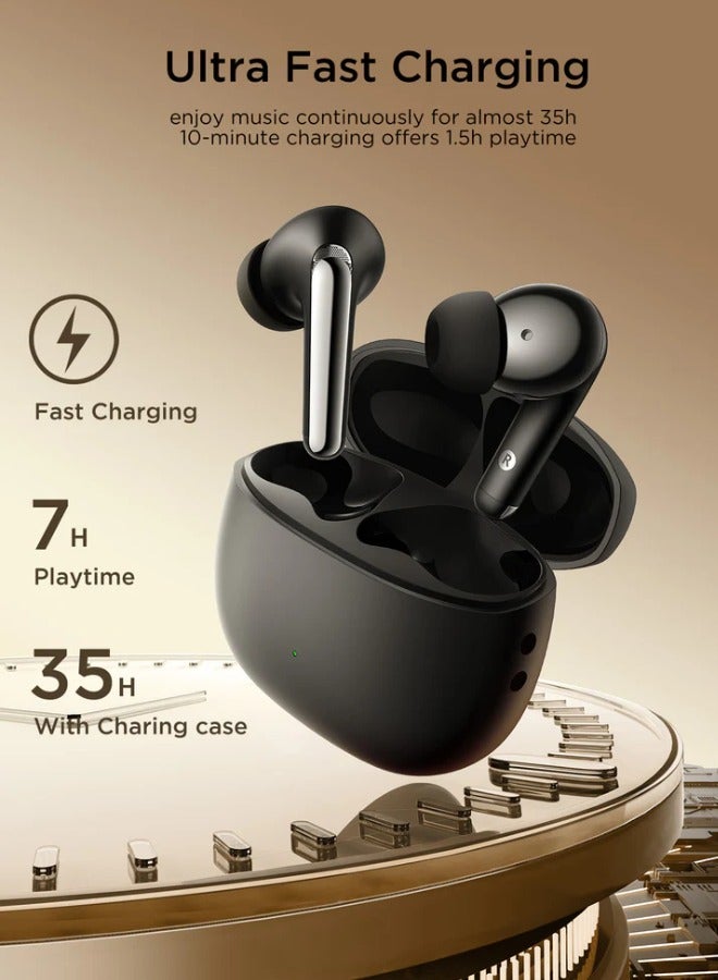 ANC True Wireless Earphones BT 5.4 Supports Connecting To 2 Devices Wirelessly, 4 Mics, AI Calling Noise Reduction Earphone Black