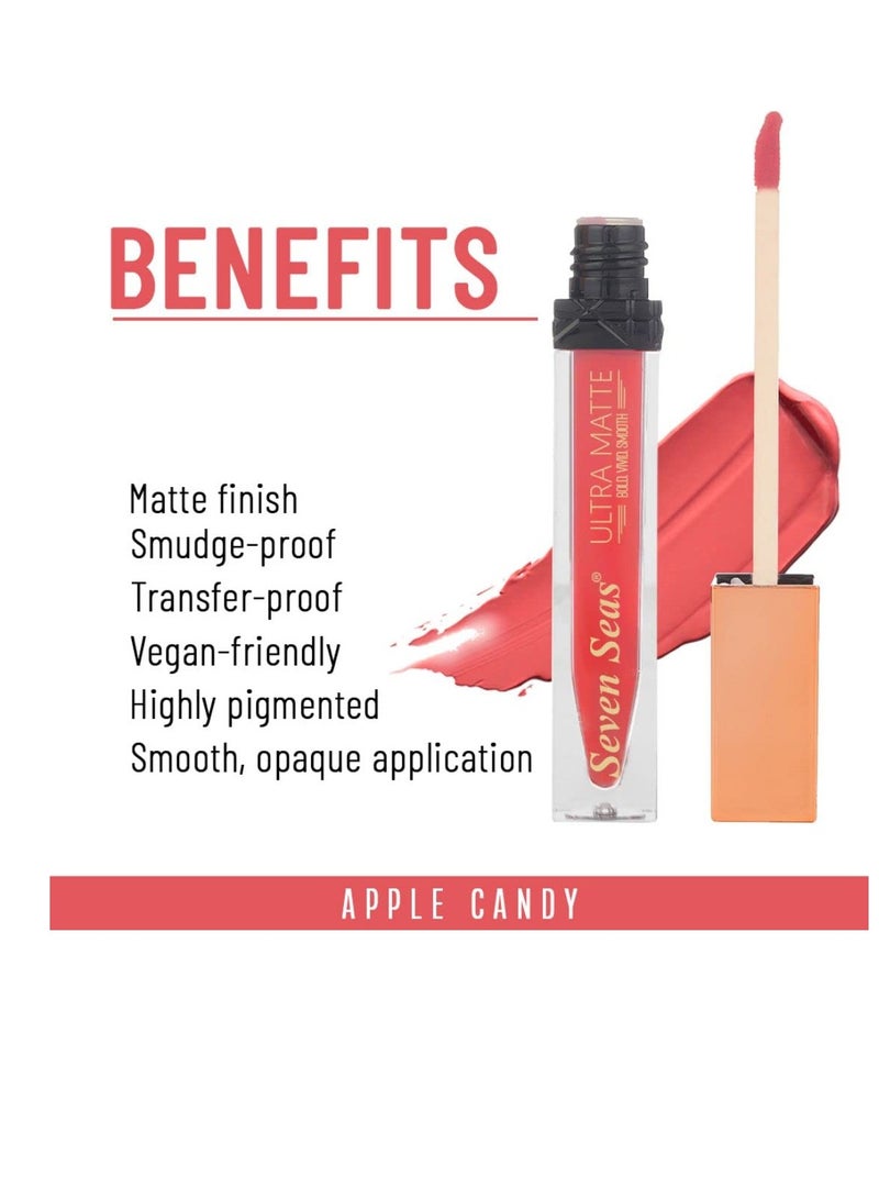 Seven Seas Ultra Smooth Matte Liquid Lipstick Smooth Lip Color Weightless Finish Long Lasting Matte Liquid Lipstick for Women Apple Candy