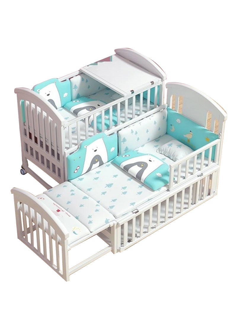 Baby Crib, Baby Wooden Cot, Bed Multifunctional  Rocker, Convertible Desk And Kids Sofa With Mosquito Net