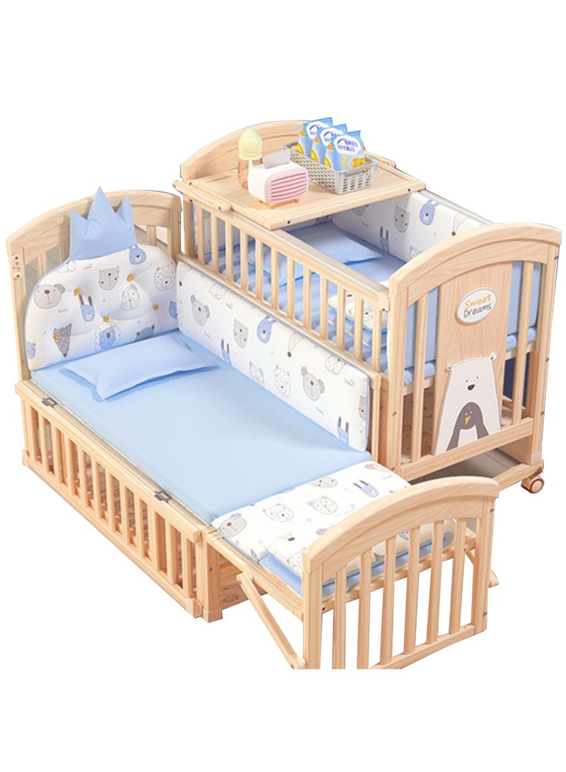 Baby Crib, Baby Wooden Cot, Bed Multifunctional  Rocker, Convertible Desk And Kids Sofa With Mosquito Net