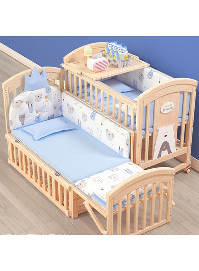 Baby Crib, Baby Wooden Cot, Bed Multifunctional  Rocker, Convertible Desk And Kids Sofa With Mosquito Net