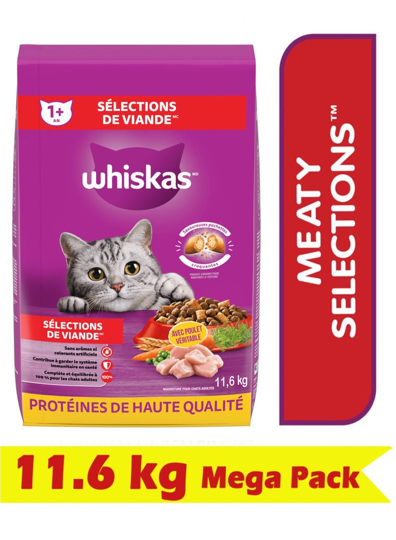 Adult Dry Cat Food Meaty Selections Made Real Chicken, Vegetable Garnish And Grains 11.6Kg