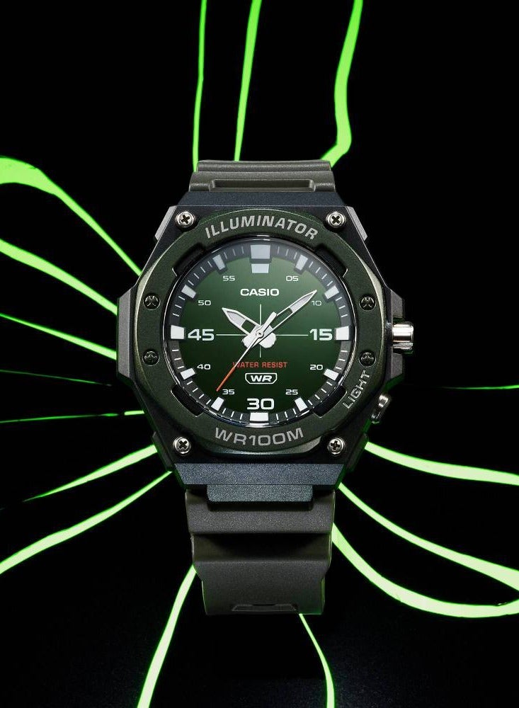 Analog Quartz Green Dial Resin Band Watch MW-620H-3AVDF