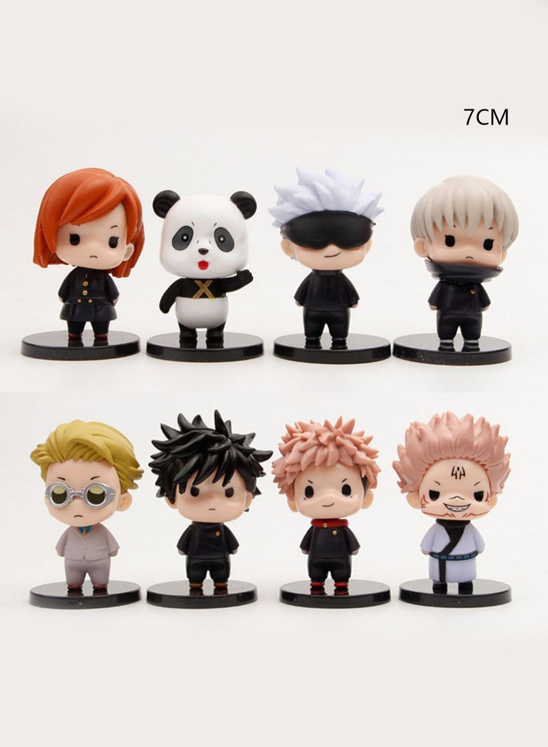 Jujutsu Kaisen Action Figure Q Version Standing Posture Bean Eyes Car Cake Ornaments Blind Box Gashapon Doll Toy 8-Pack