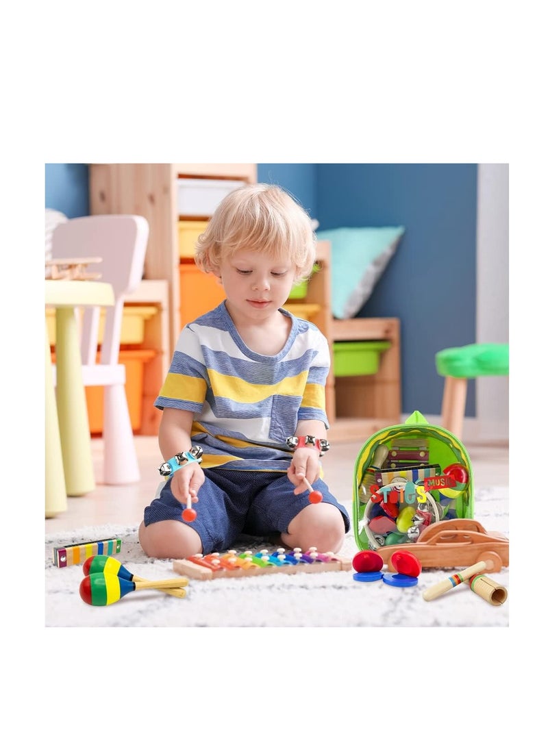 STOIE'S 19 pcs Kids Musical Instruments Set Toddler Musical Instruments for Kids Music Toys Wooden Baby Instruments for Kids Ages 3-5 Montessori Toys