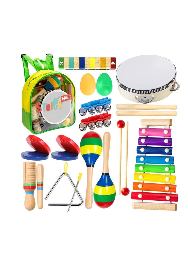 STOIE'S 19 pcs Kids Musical Instruments Set Toddler Musical Instruments for Kids Music Toys Wooden Baby Instruments for Kids Ages 3-5 Montessori Toys