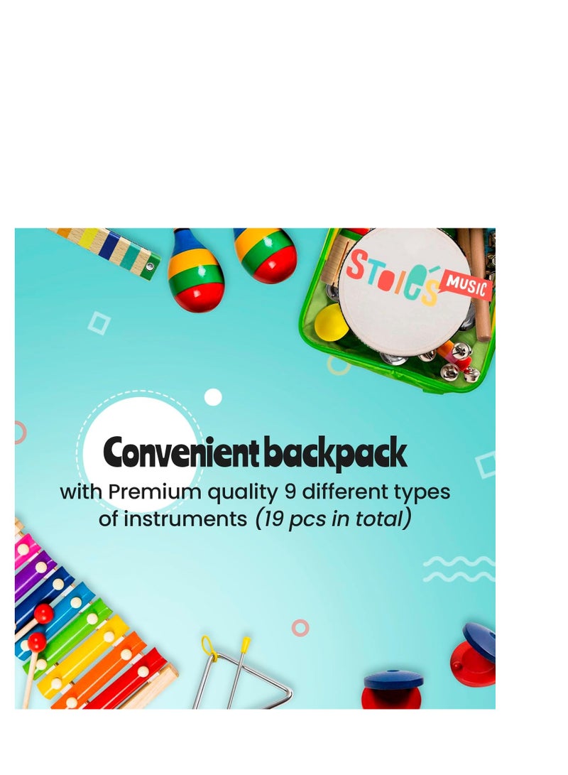 STOIE'S 19 pcs Kids Musical Instruments Set Toddler Musical Instruments for Kids Music Toys Wooden Baby Instruments for Kids Ages 3-5 Montessori Toys