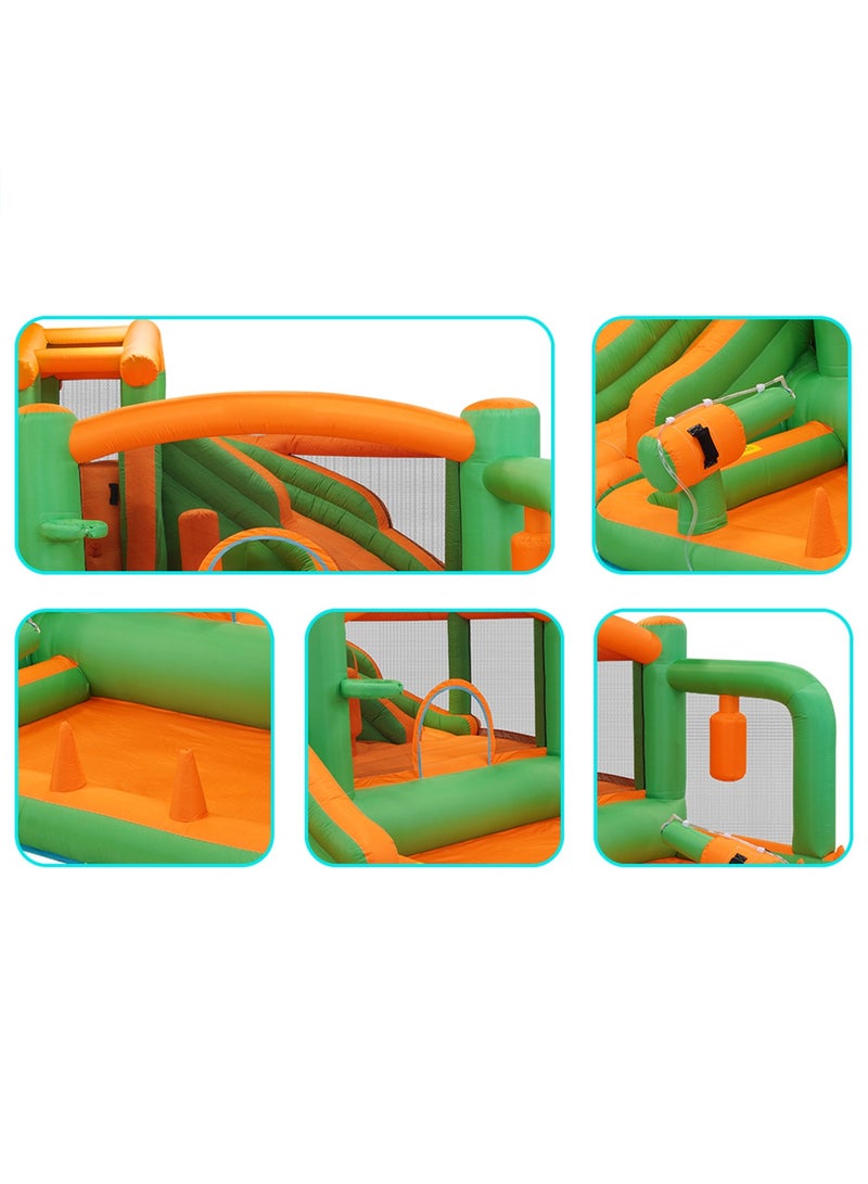 Kids Twin Water Slide with Bounce House Infinity Splash Kids Outdoor Inflatable Mega Water Park with Blower Air Pump Climbing Wall and Water Sprayers