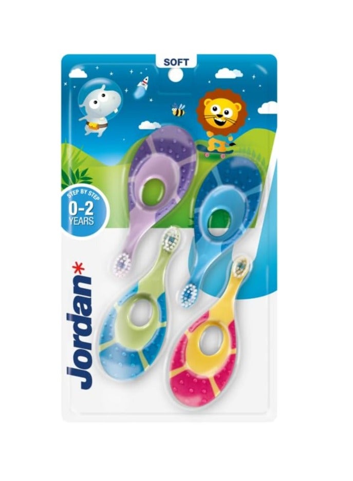 Jordan | Step 1 Baby Toothbrush | 0-2 Years, Soft Bristles, BPA Free | 4 Pack | Random colors