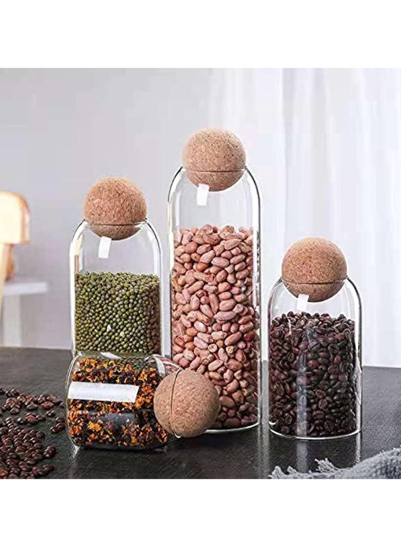 Glass Food Storage Jars with Airtight Seal Ball Cork Lid,Set of 4 Clear Candy Jar,Transparent Sealed Can Food Storage Can Container for Tea Coffee Spice Salt (500ml+800ml+1200ml+1600ml)