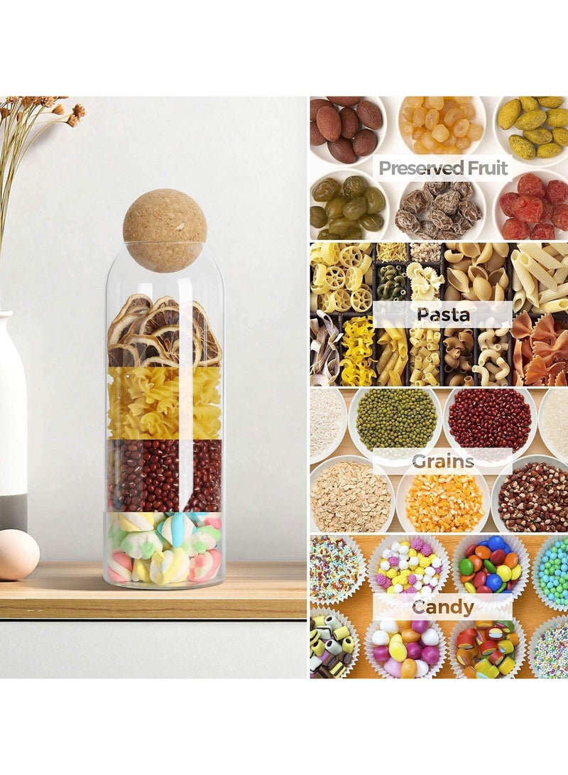 Glass Food Storage Jars with Airtight Seal Ball Cork Lid,Set of 4 Clear Candy Jar,Transparent Sealed Can Food Storage Can Container for Tea Coffee Spice Salt (500ml+800ml+1200ml+1600ml)