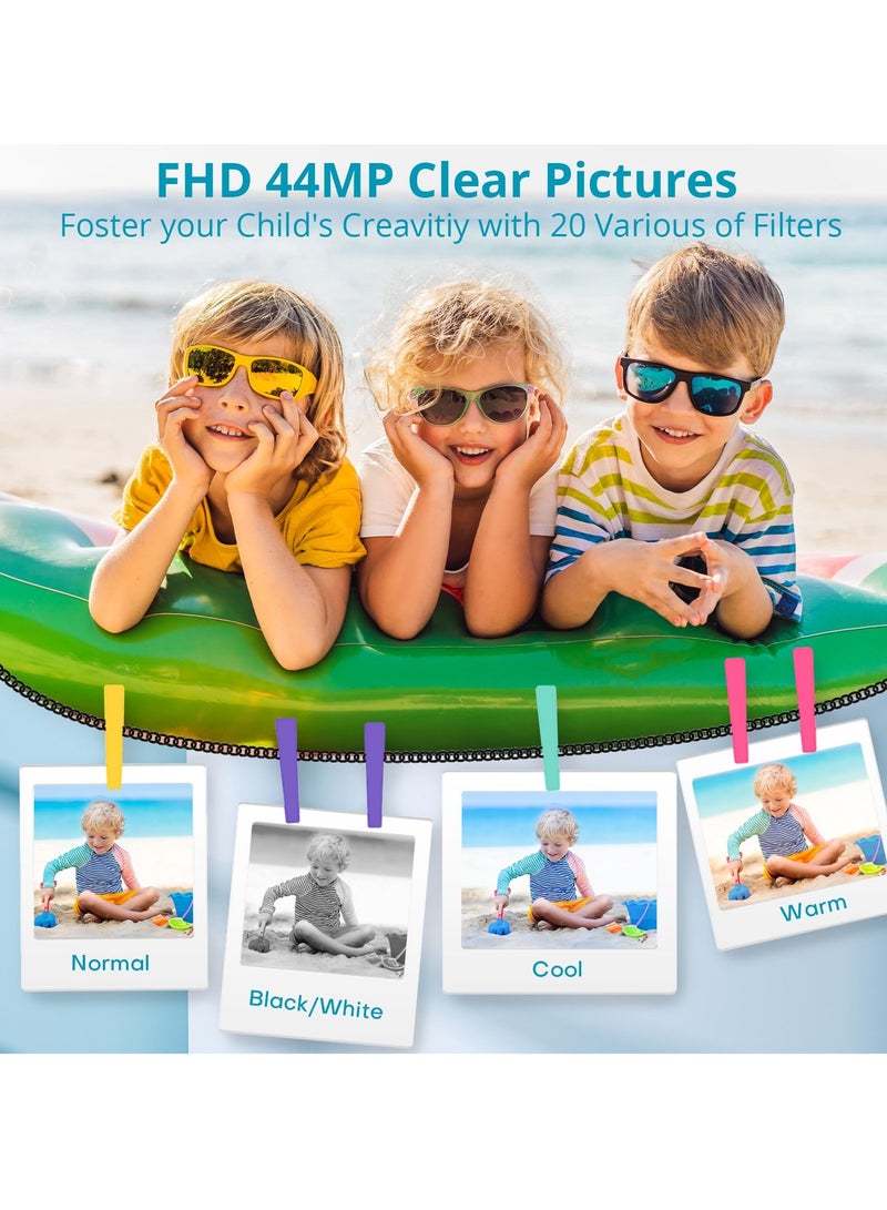 Kids Digital Camera 1080P 44MP Digital Cameras for Photography, Digital Point and Shoot Camera for Kids with 16X Zoom, Fill Light, Anti-Shake, Compact Small Travel Camera for Boys Girls Teens Gift