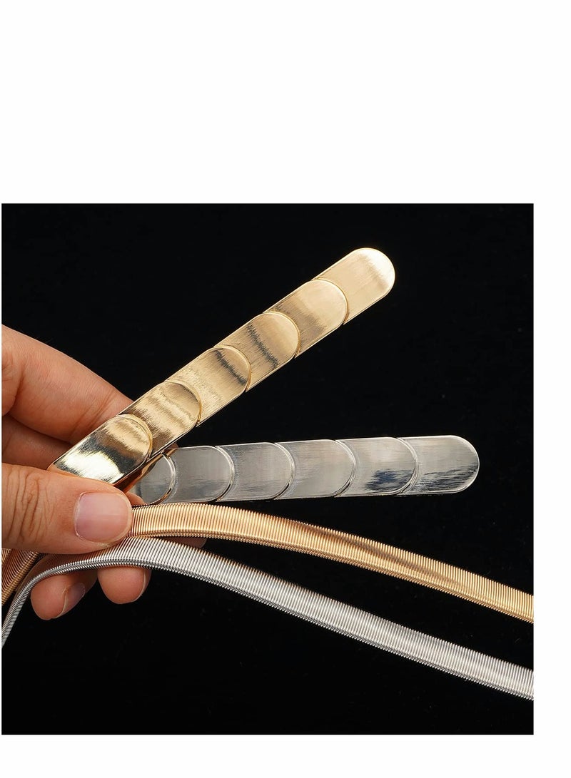 Skinny Stretch Belt for Women 2 Pieces Silver and Gold Waist Belt Thin Cinch Belts Adjustable Interlock Buckle for Dress Jeans Formal Clothing Skirts and Pants