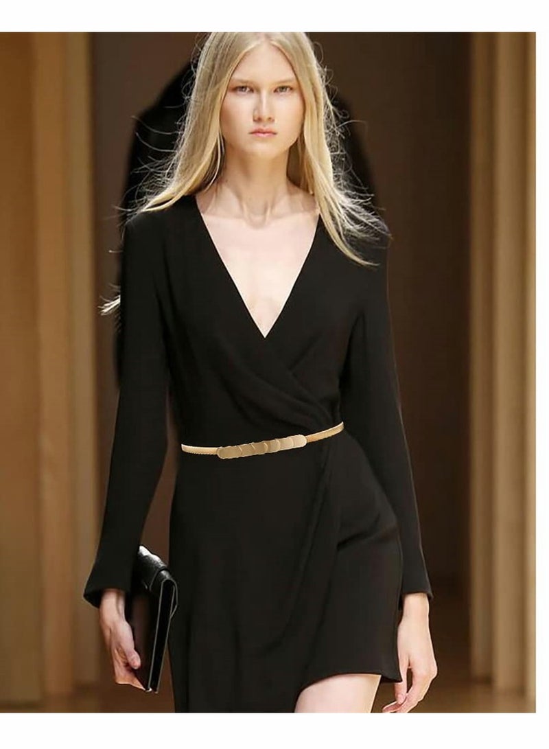 Skinny Stretch Belt for Women 2 Pieces Silver and Gold Waist Belt Thin Cinch Belts Adjustable Interlock Buckle for Dress Jeans Formal Clothing Skirts and Pants