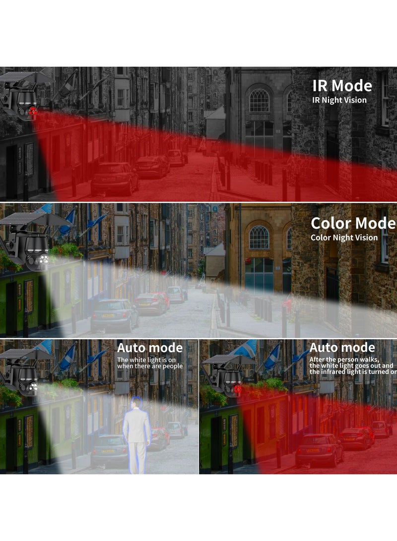 6W Solar 4G/ Wifi CCTV Video Wireless Camera 4x Digital Zoom Motion Detection IP Camera Two-Way Audio Color Night Vision