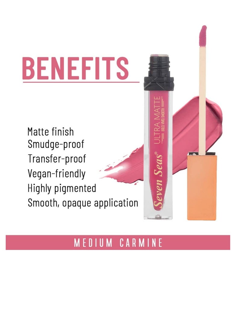 Seven Seas Ultra Smooth Matte Liquid Lipstick Smooth Lip Color Weightless Finish Long Lasting Matte Liquid Lipstick for Women Medium Carmine