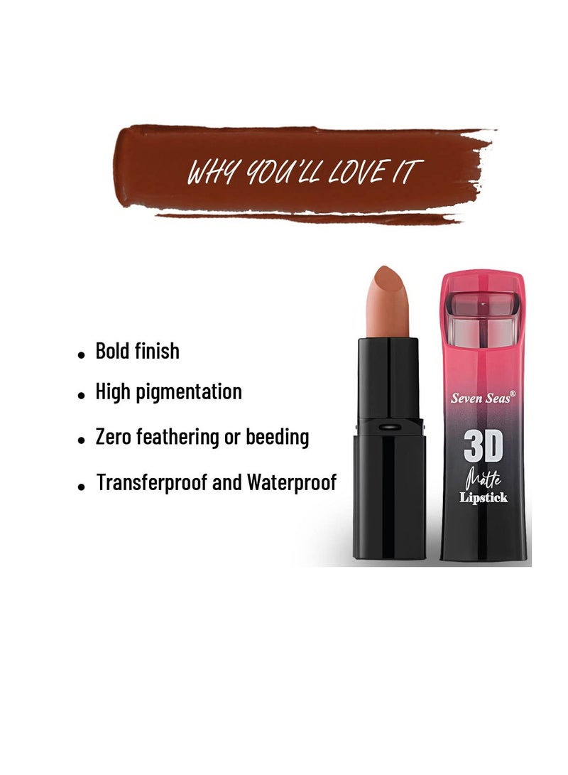 Seven Seas 3D Matte Velvet Finish Full Coverage Matte Long Lasting Lipstick Smooth Application Transferproof and Smudge Proof Highly Pigemented Lipstick for Women Rose 2