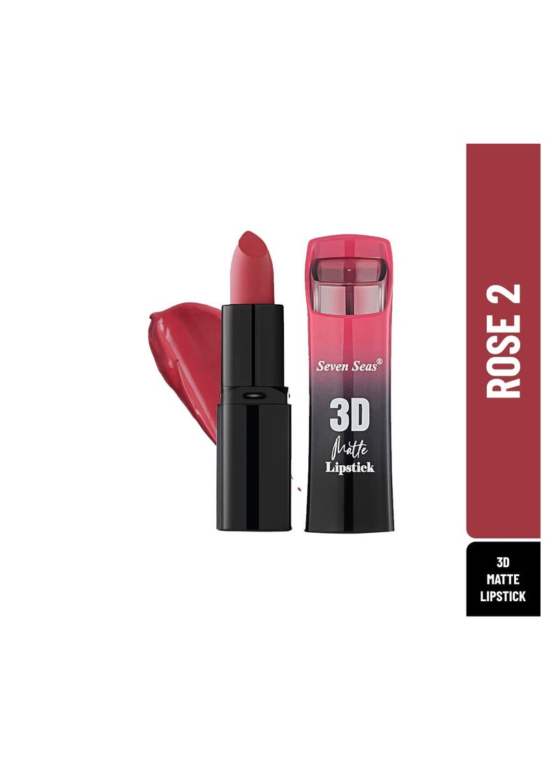Seven Seas 3D Matte Velvet Finish Full Coverage Matte Long Lasting Lipstick Smooth Application Transferproof and Smudge Proof Highly Pigemented Lipstick for Women Rose 2