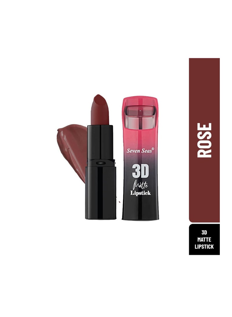 Seven Seas 3D Matte Velvet Finish Full Coverage Matte Long Lasting Lipstick Smooth Application Transferproof and Smudge Proof Highly Pigemented Lipstick for Women Rose