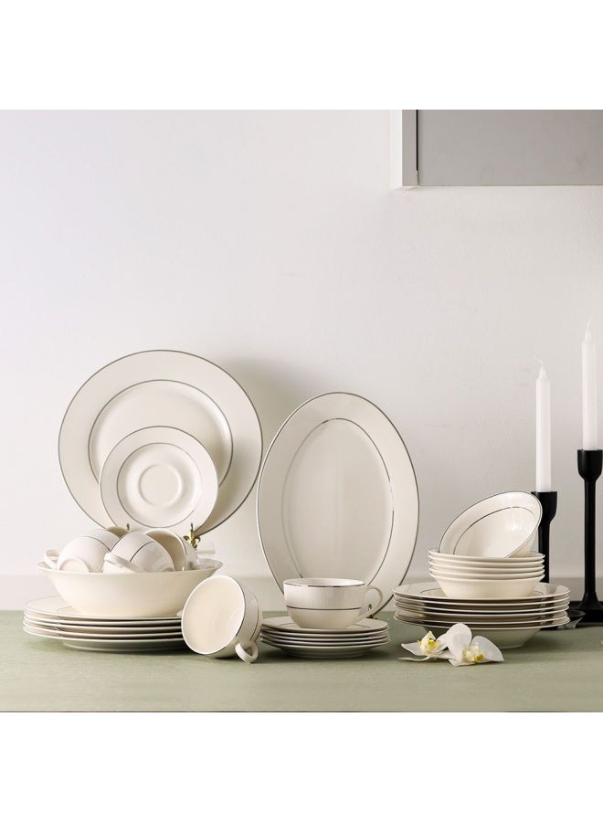 Beatrice 32-Pc New Bone China Dinner Set - Serves 6 - Silver