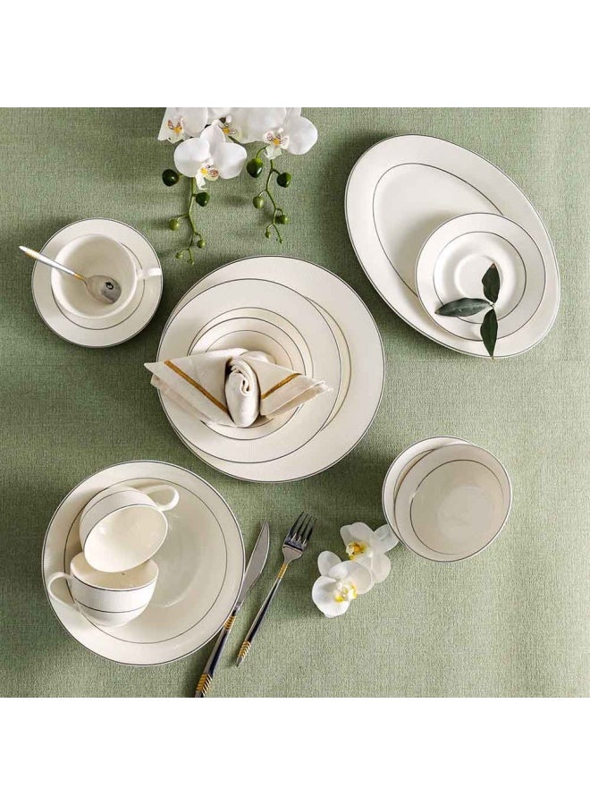 Beatrice 32-Pc New Bone China Dinner Set - Serves 6 - Silver